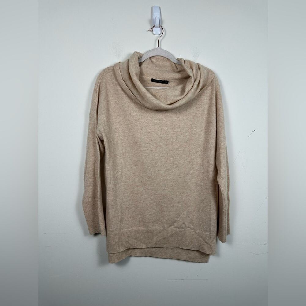 Lusso Womens Cowl Neck Cashmere‎ Sweater Tan Relaxed Fit Tunic Length Size Large